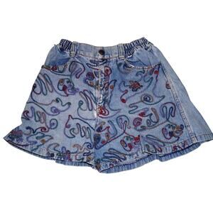 Vintage Kids Embroidered Denim Shorts – Girls Size 6–8